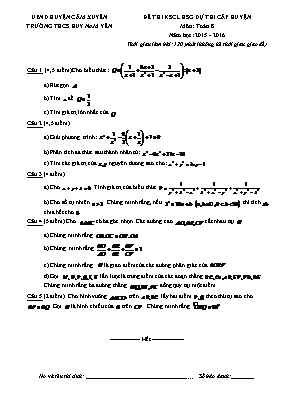 Đề thi khảo sát chất lượng học sinh giỏi dự thi cấp huyện môn Toán 8 - Năm học 2015 - 2016